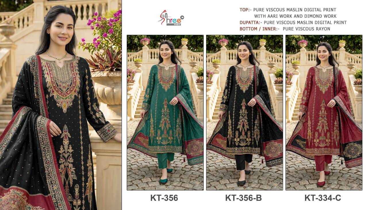 KT–356 by  Shree fabs k-356A to k-356c series Indian Pakistani ethnic wear Pure viscose At Wholesale Price